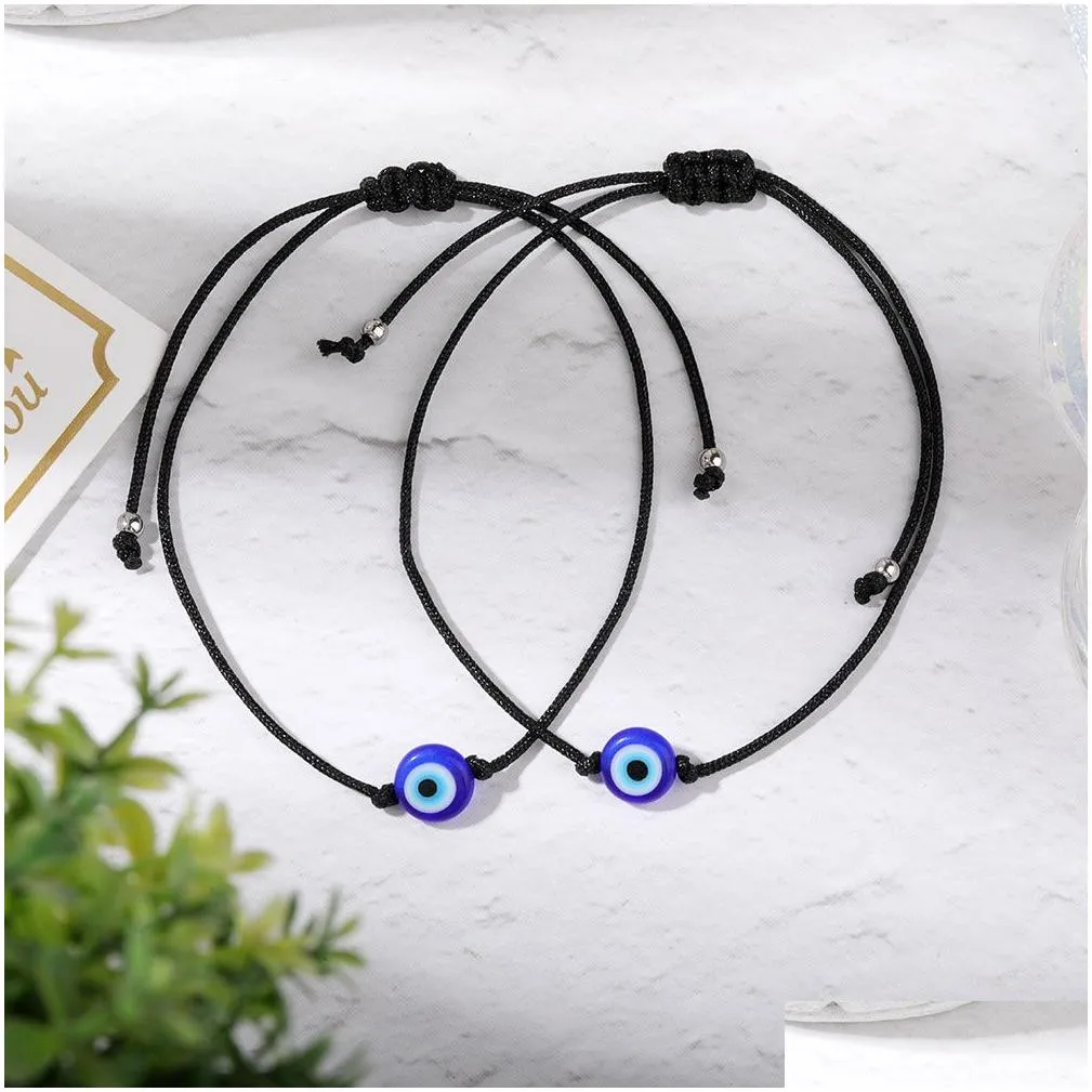 Handmade Evil Blue Eye Bracelets Set with Card Red Black String Bracelet Protection Luck Amulet for Women Men Family Friends