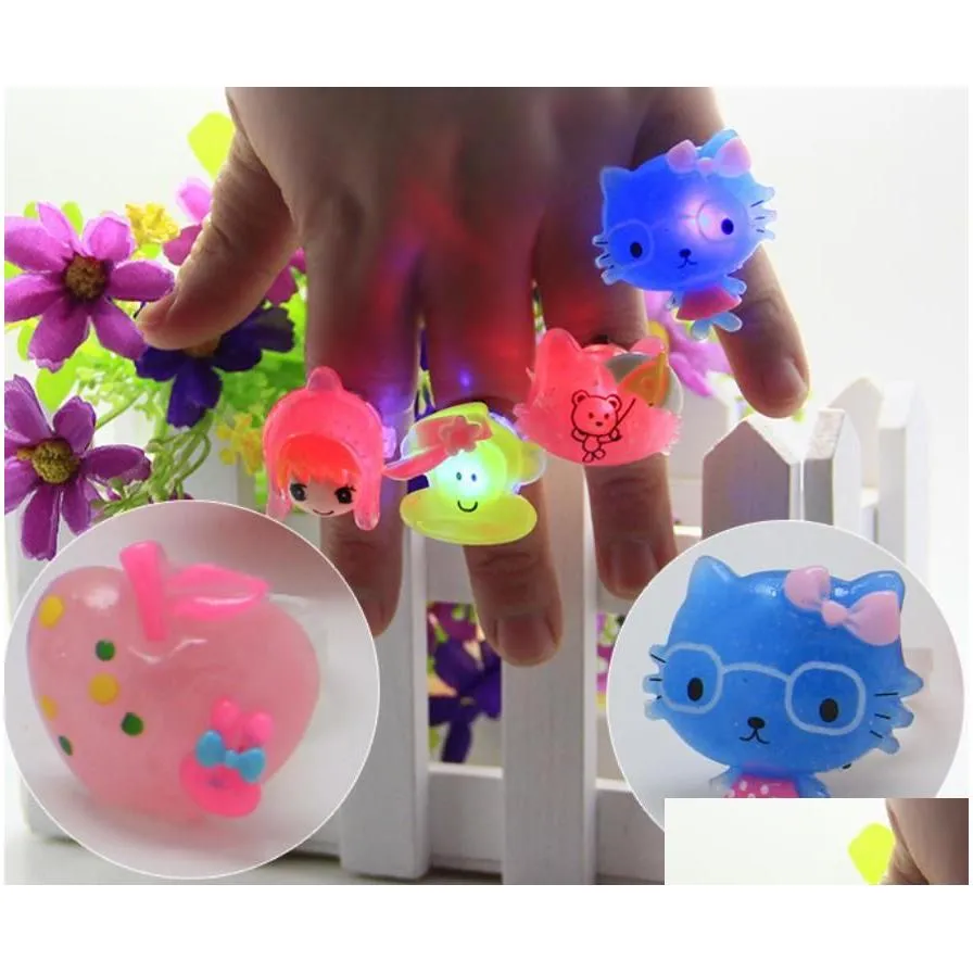LED Light Up Rings Glow Party Favors Flashing Kids Prizes Box Toys Birthday Classroom Rewards Easter Theme Treasure Supplies Acrylic Cartoon