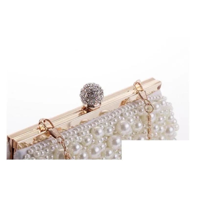 Pearls Women Handbags Pearl Imitation Diamonds Metal Day Clutches Purse Handbags For Wedding Party Wallets Bridal Hand Bags