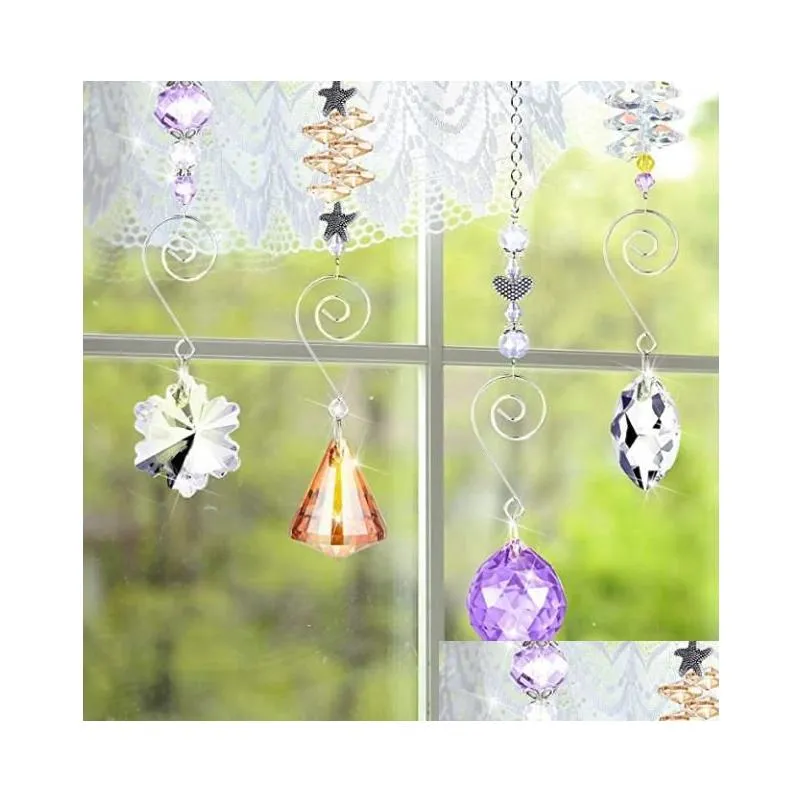 Crystal Sun Catchers Garden Decoration with Chain Colorful Glass Pendants Hanging Beaded Prism Ornament Window Patio Party Decor Rainbow