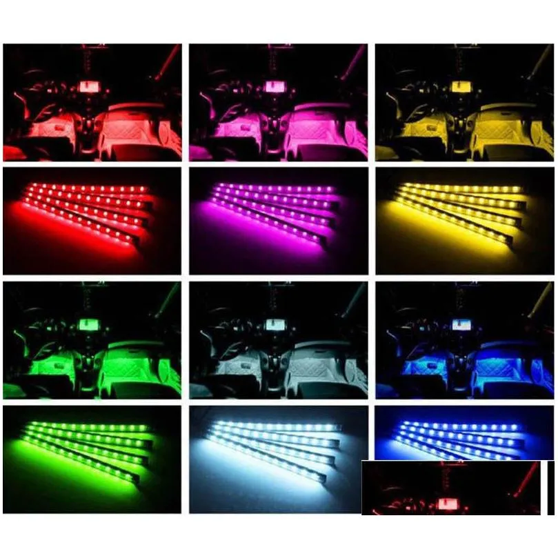 4Pcs/Set Car Styling RGB Lights 36leds 72leds Strip Light Decorative Atmosphere Lamps Auto Interior Accessories With Remote Control