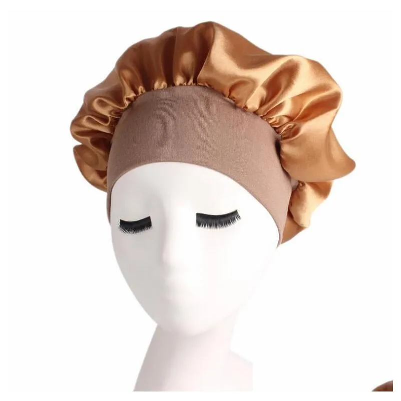 NEW Wide Band Satin silk Bonnet Cap Comfortable Night Sleep Hat Hair Loss Cap Chemo Caps 6 colors