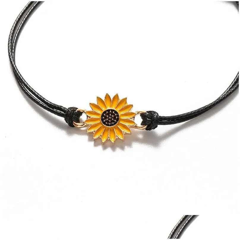 Vintage Jewelry Adjustable Sunflower Bracelets Wish Rope Bracelet Sister Love Friendship Bracelets Women Gifts