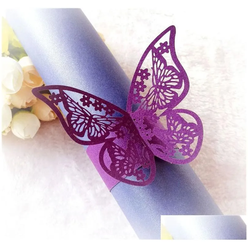 butterfly hollow napkin rings 3d paper napkin buckle for wedding baby shower party restaurant table decor273t