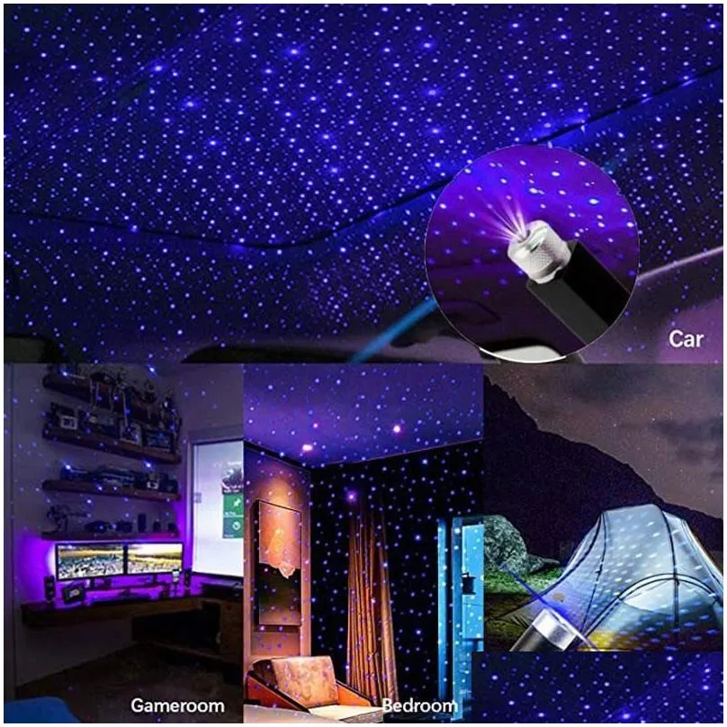 Auto LED Working Light Car Decorative Lights Vehicle Roof Star Night Lights Projector AtmosphereUSB Lamps