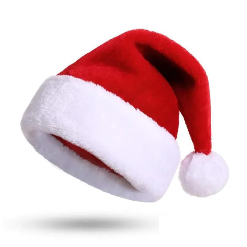 christmas santa hat deluxe party plush hats red white thick coral velvet for kid adult children men women