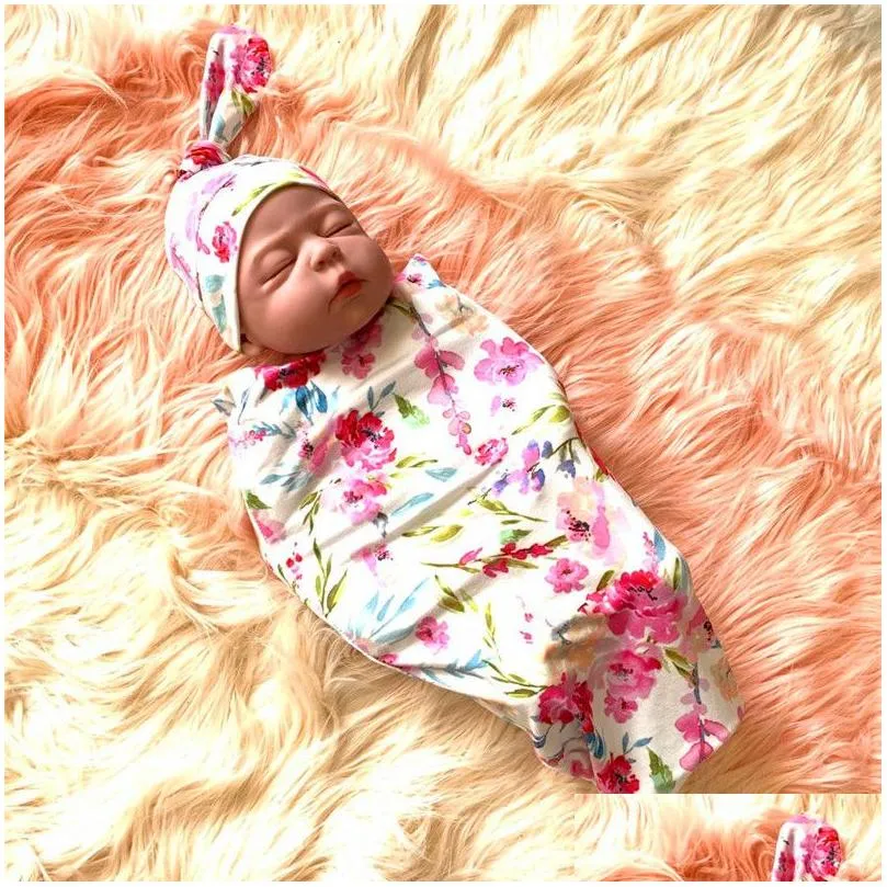 Printed Toddlers Gift Sleep Sack Photography Prop For Newborn Home Baby Swaddle Blanket Set Accessories Wrap With Cap