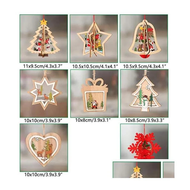 Wooden Christmas Tree Hanging Ornaments Decorations elk Deer snowman santa snowfake Pattern Pendants Rustic Home Window Decor Crafts