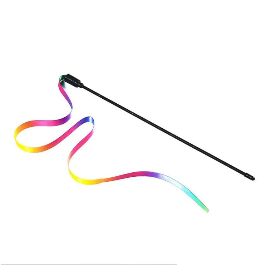 interactive cat rainbow wand toys kitten teaser stick string ribbon charmer pet play chase exercise for indoor extended long 70inch
