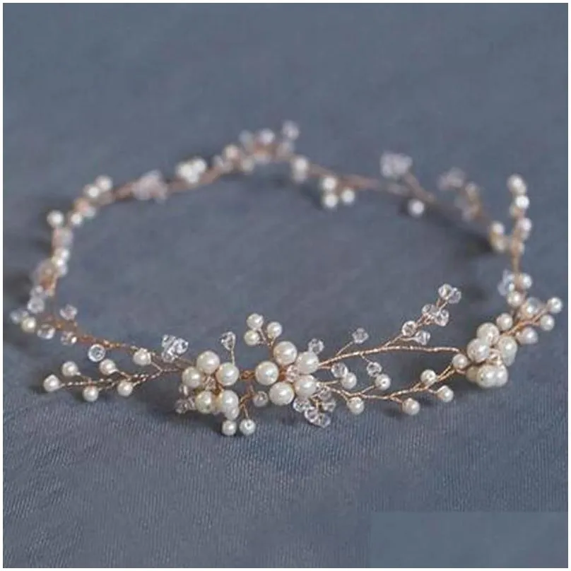 Hair Clips & Barrettes Crystal Headbands Wedding Accessories Handmade Vine Pearl Head Wear Ornament For Bride Girls Headdress