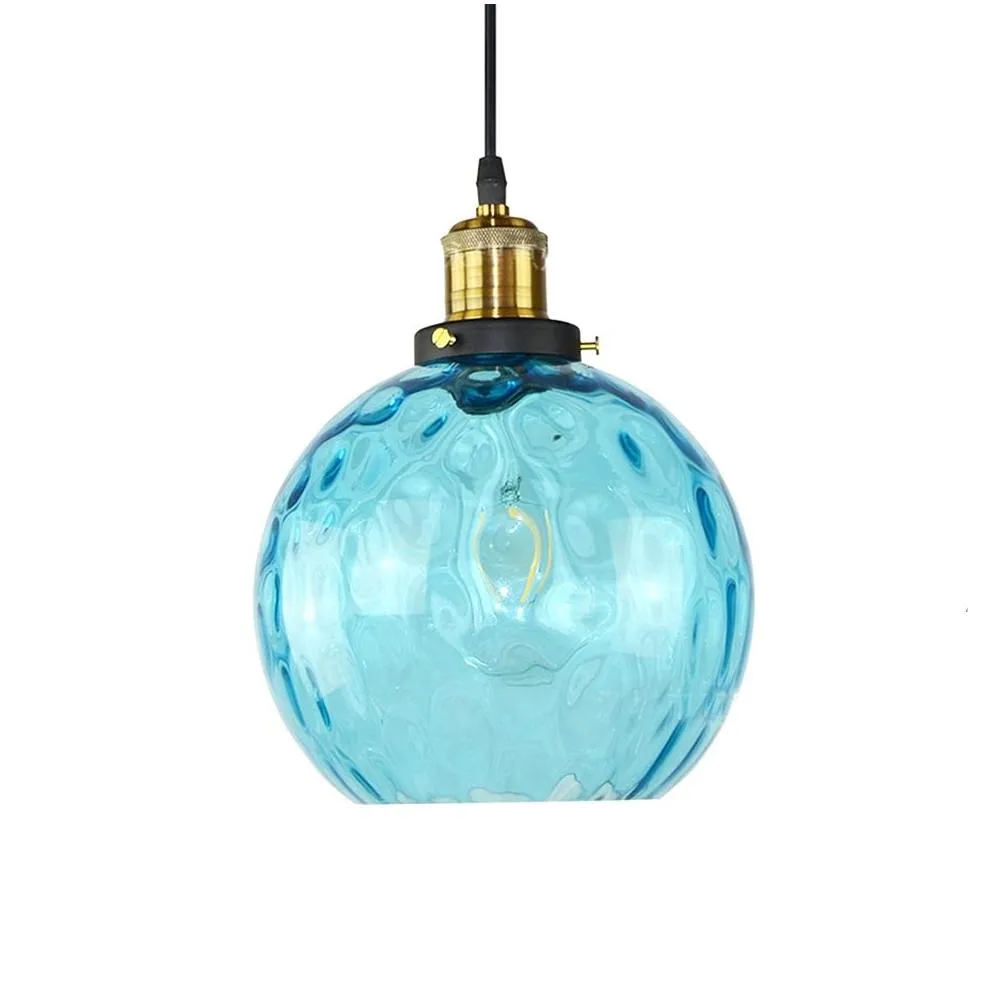 Loft modern blue color glass pendant light LED E27 vintage Nordic hanging lamp with 3 size for bedroom lobby restaurant office