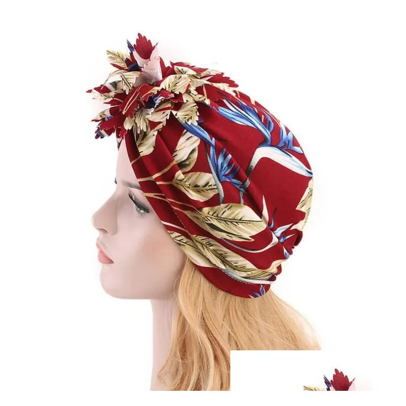vintage turban hat stretch snood cap chemo cap spring winter flower print skull cap hair wrap soft turban for women girls 6 colors