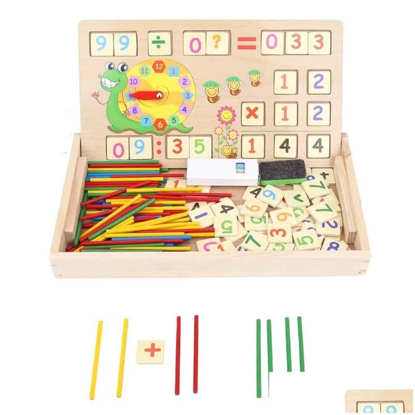 Wooden Math Toys Baby Educational Clock Cognition Math Toy with Blackboard Chalks Children Wooden Educative Toys