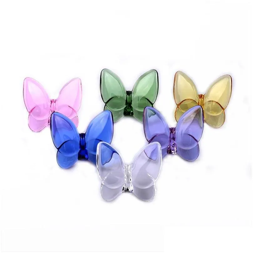 Party Favor Colored Glaze Crystal Butterfly Ornaments Home Decoration Crafts Holiday Gifts