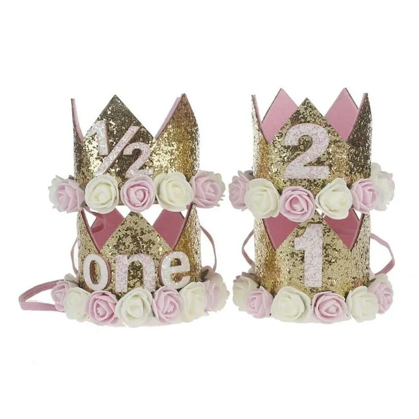 Baby Girl Boy Birthday Party Hats I Am One Caps First Birthday Princess Queen Crown Party Decorations Headband Kids Favors 20 COlors