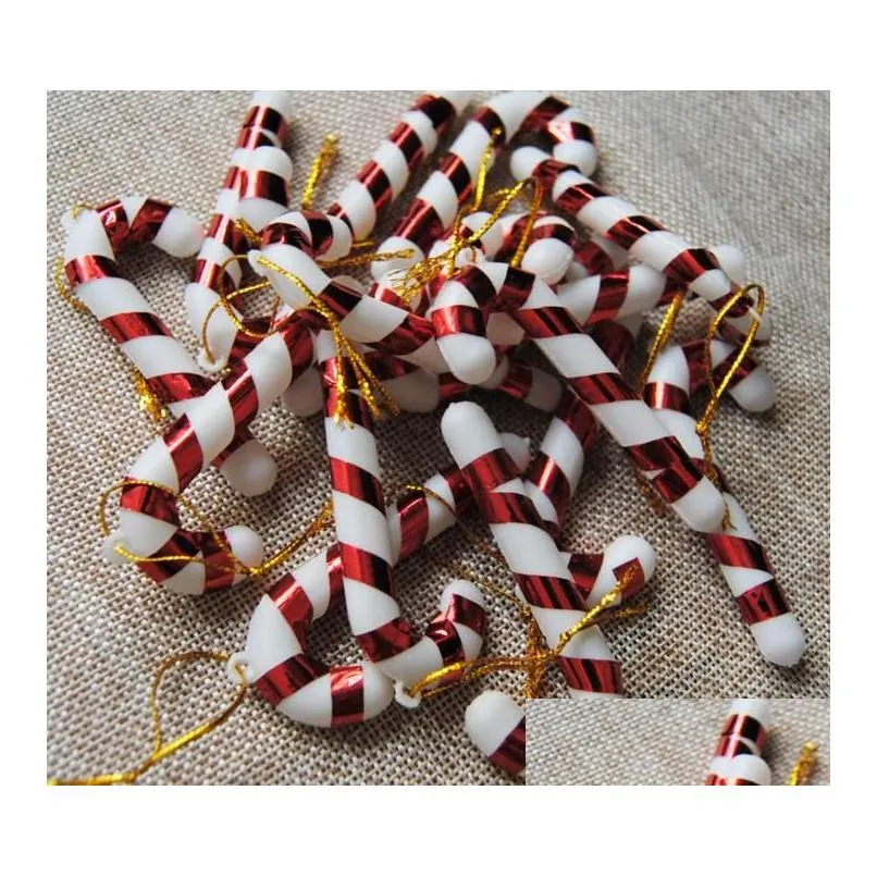 Xmas Candy Cane Ornament Christmas Tree Pendant Drop Ornaments Decorations Mini Stripe Cane stick Craft Blank Decor gold silver red