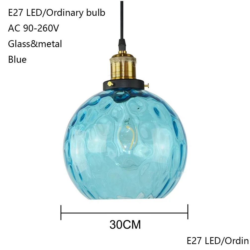 Loft modern blue color glass pendant light LED E27 vintage Nordic hanging lamp with 3 size for bedroom lobby restaurant office