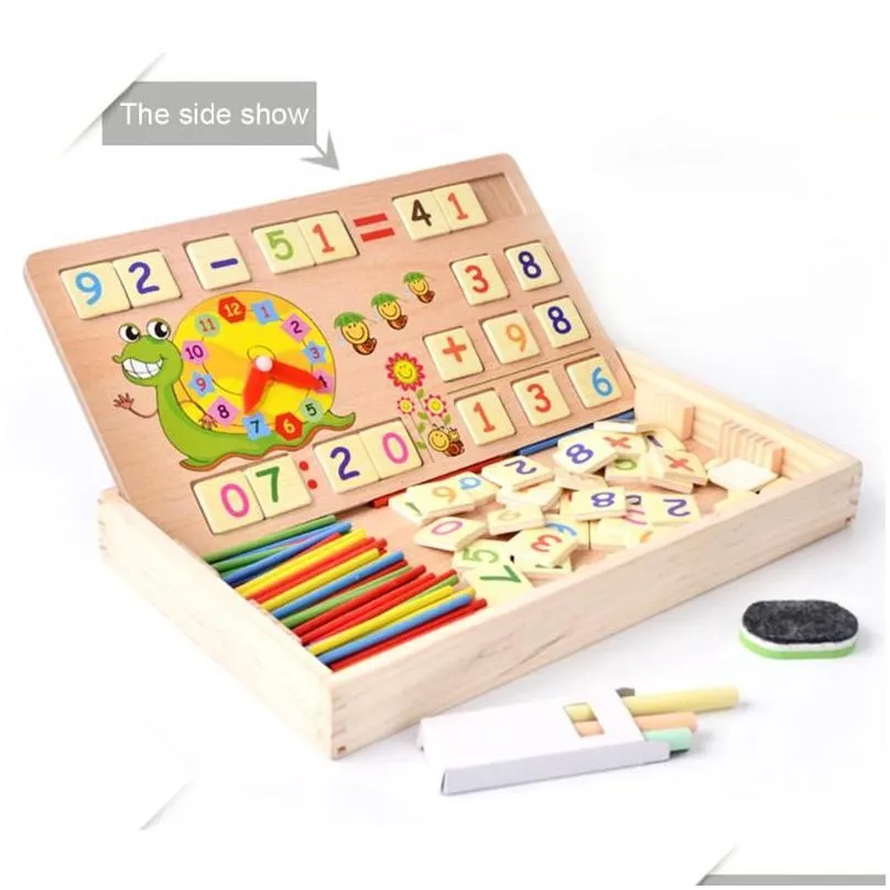 Wooden Math Toys Baby Educational Clock Cognition Math Toy with Blackboard Chalks Children Wooden Educative Toys