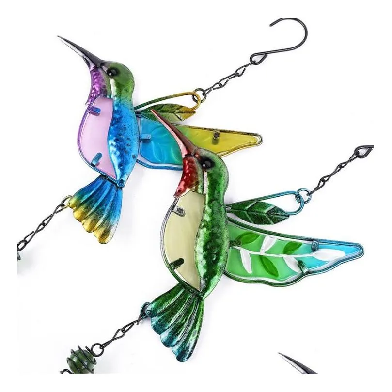 Garden Decorations Wind Chime Glass Hummingbird Dragonfly Wind Bell