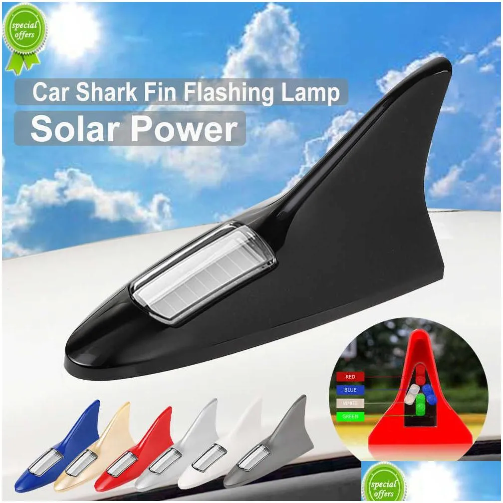 Shark Fin Shaped Solar LED Car Light Safety Warning Strobe Light Driving Decoration Light Car Roof Car Accessories