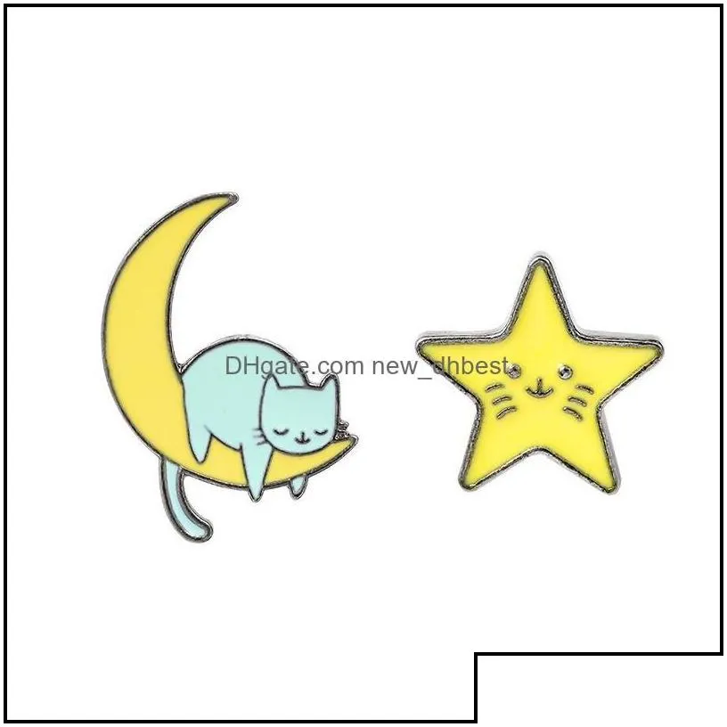 Pins Brooches Yellow Moon Star Cute Small Funny Enamel Pins For Women Demin Shirt Decor Brooch Pin Metal Kawaii Badge Fashion Jewel