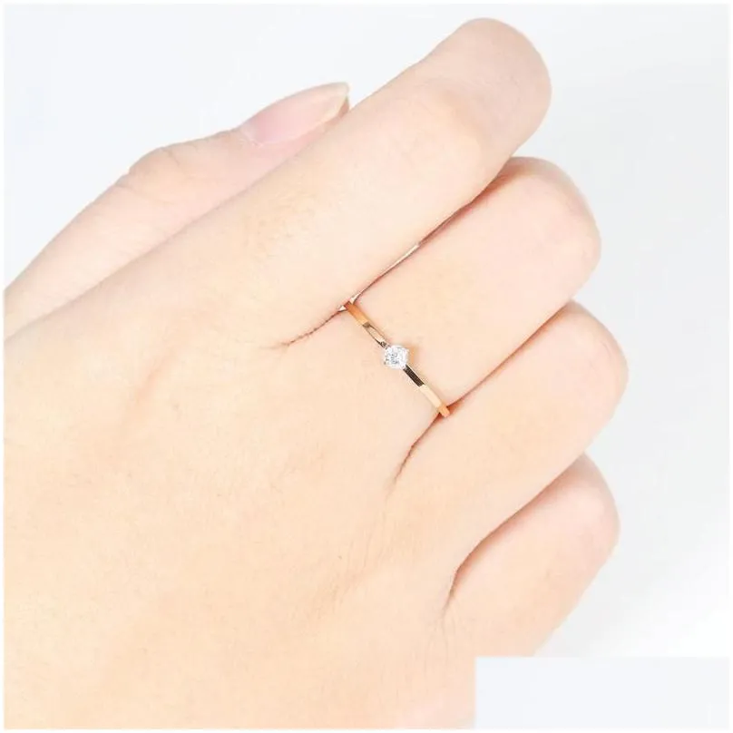Band Rings ZHOUYANG Ring For Women Simple Thin Titanium Steel 4 Craws Cubic Zirconia Rose Gold Color Birthday Gift Fashion Jewelry