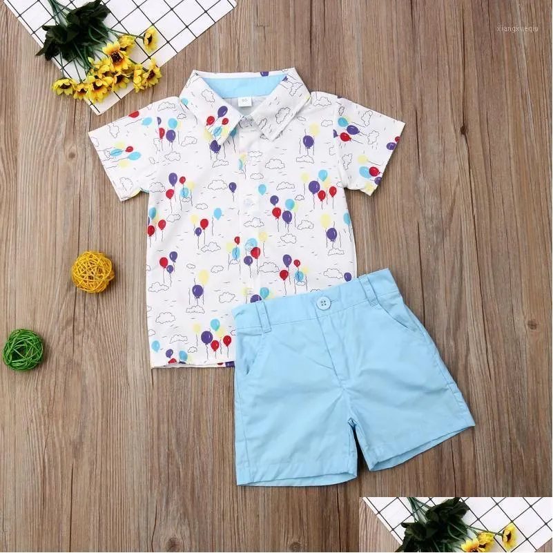 Baby Summer Clothing Toddler Baby Boy Formal Suit Flower Dress Shirt+Shorts Bottoms Outfits Balls Print 2Pcs Clothes 1-6Y1