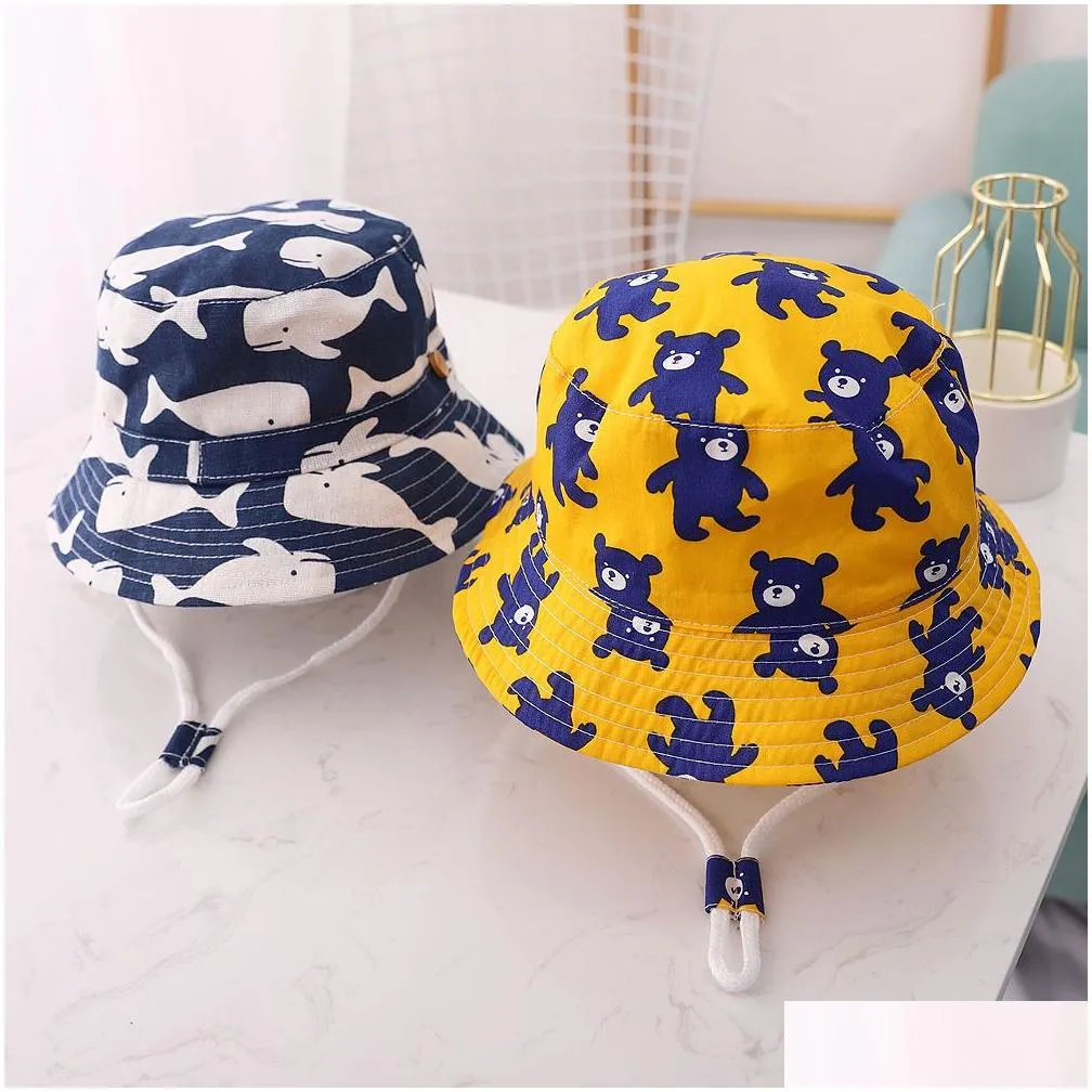 Spring Summer Thin Cartoon Dinosaur Print Baby Bucket Hat Cotton Fisherman Hats Kids Summer Toddler Boys Girls Panama Sun Cap