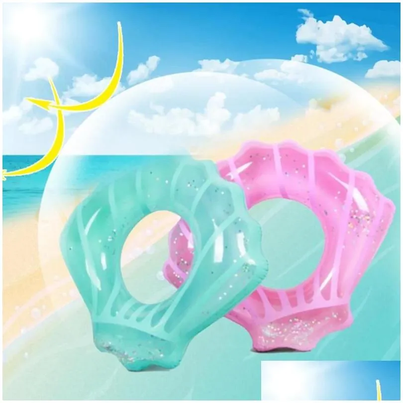 Pink Shell Swimming Ring With Glitters Inside Inflatable Pool Float Adult Children Swim Ring Summer Party Water Toys