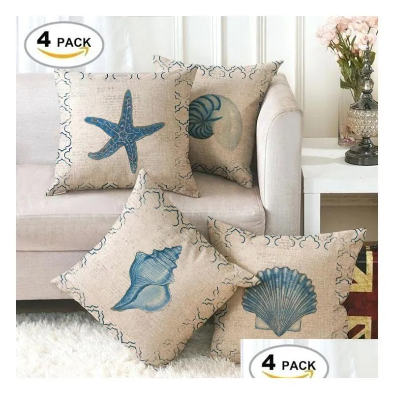 retro style sandy beach coast lighthouse conch starfish pattern pillow case ocean household sofa decorative cushion cover est