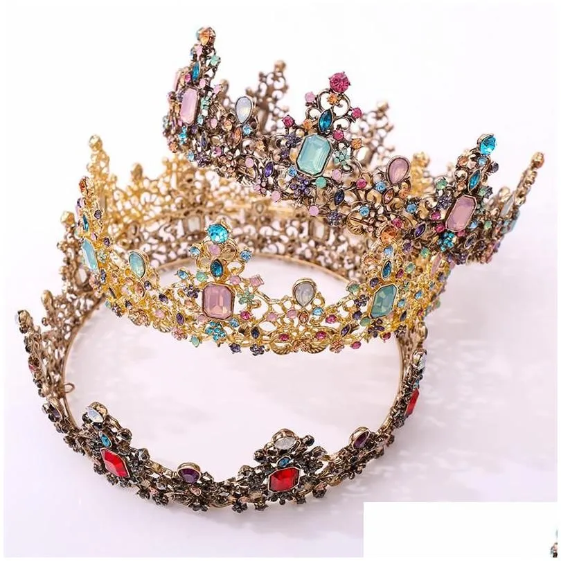 Hair Clips & Barrettes Baroque Vintage Royal Queen Crown Colorful Jelly Crystal Rhinestone Stone Wedding Tiara Women Costume Bridal
