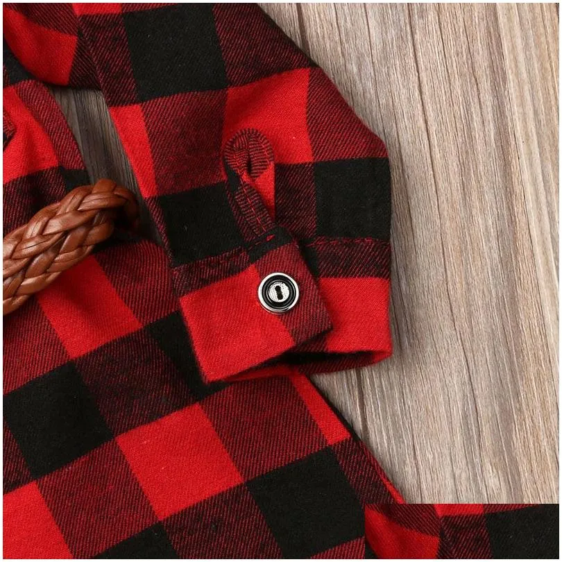 Baby Girl Red  Check Dress Newborn Toddler Baby Girls Princess Dress Red Plaid Shirt Dress with Belt Outfits Kids Dresses