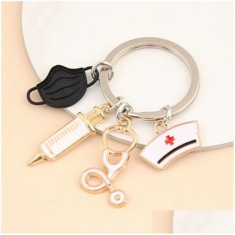 New Doctor Keychain Medical Tool Key Ring Injection Syringe Stethoscope Nurse Cap Keychains Medico Gift DIY Jewelry Handmade