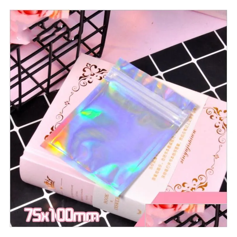 20pcs Small holographic baggies One Side Clear Aluminium Foil plastic bags1