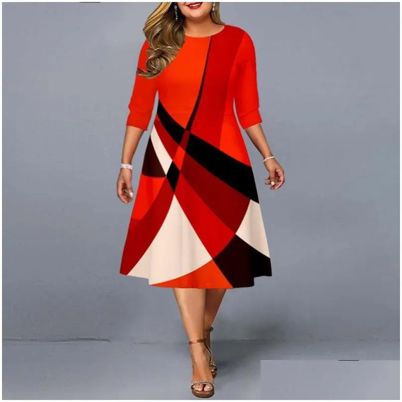 plus size dresses dress 2022 elegant geometric print party autumn ladies a-line red midi year evening club outfits 5xl