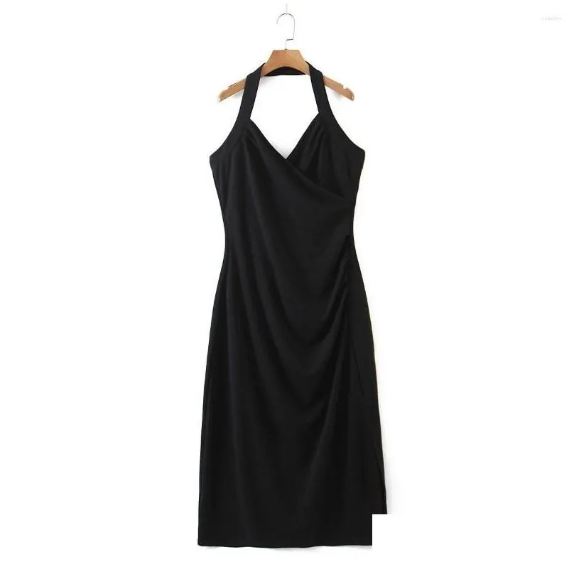 plus size dresses good quality women inner halter slim waist pleated design v-neck sexy charming slit formal dress