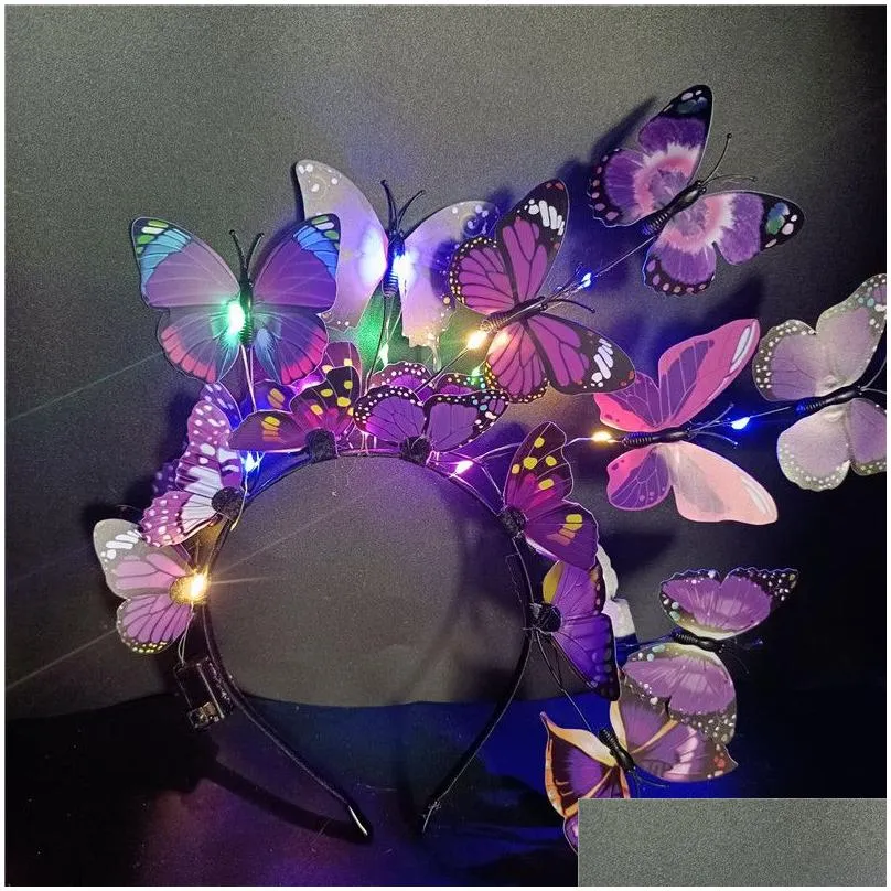 Led Rave Toy LED Light Glowing Flashing Butterfly Fascinator Headband Crown Tea Party Halloween Costume Headpiece Wedding