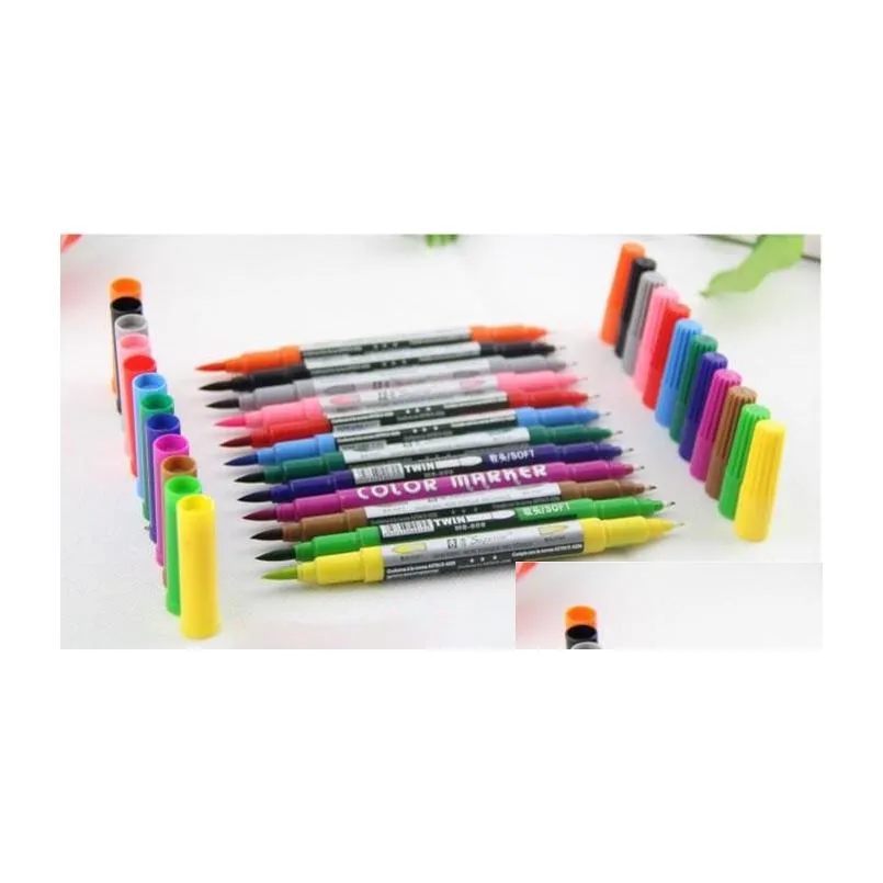 wholesale Brush Double color cartoon pen Marker watercolors Sketch Hand-painted pen Soft Super Brush Broad Twin Tip Manga Ciao