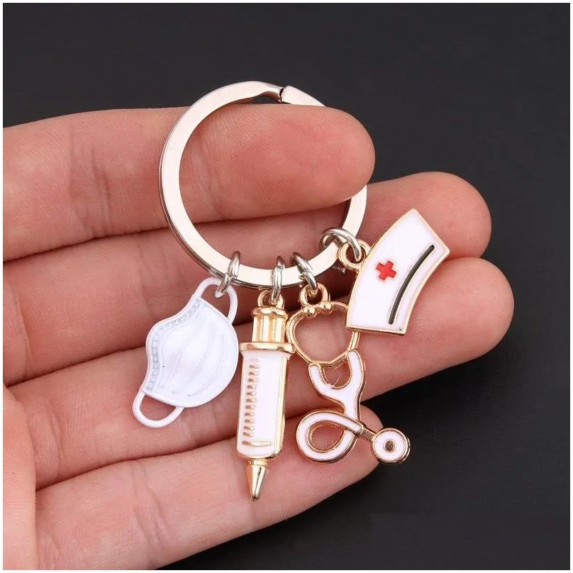 New Doctor Keychain Medical Tool Key Ring Injection Syringe Stethoscope Nurse Cap Keychains Medico Gift DIY Jewelry Handmade