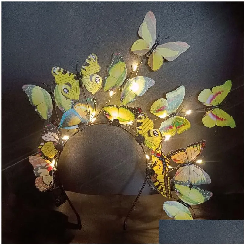 Led Rave Toy LED Light Glowing Flashing Butterfly Fascinator Headband Crown Tea Party Halloween Costume Headpiece Wedding