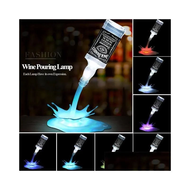 DHL Novelty Pour the lamp LED Night Light Wine Pour Wine 3D Rechargeable USB Touch Switch Fantasy Wine Bottle Decoration Bar Party