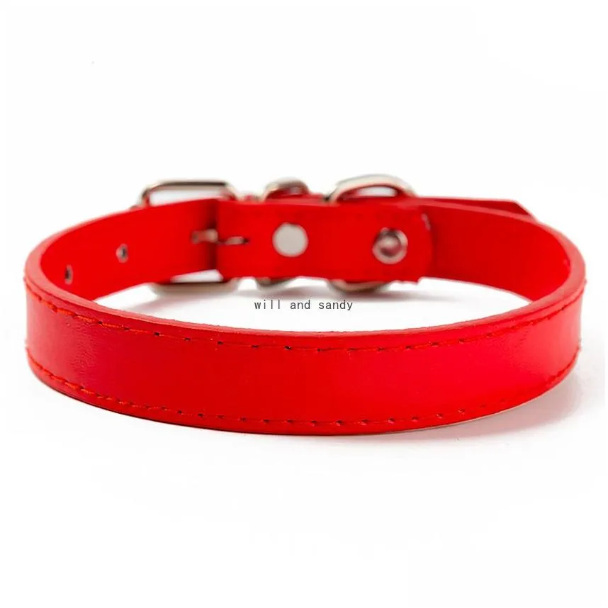 Pin Buckle Adjustable Candy Color PU Leather Adjustable Dog Collars Sturdy Puppy Leash Collar Pet Supplies Red Black Blue