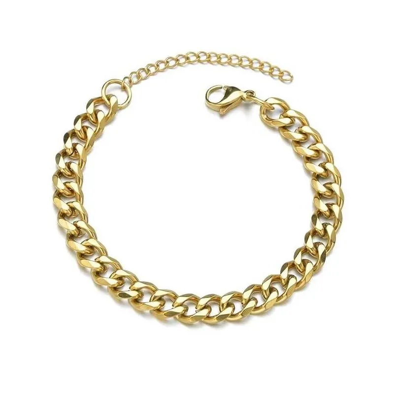 Charm Bracelets Punk Men Bracelet Gold Plated 5MM Cuban Hand Chains Hiphop Stainless Steel 7MM  Curb Chain Jewelry Link