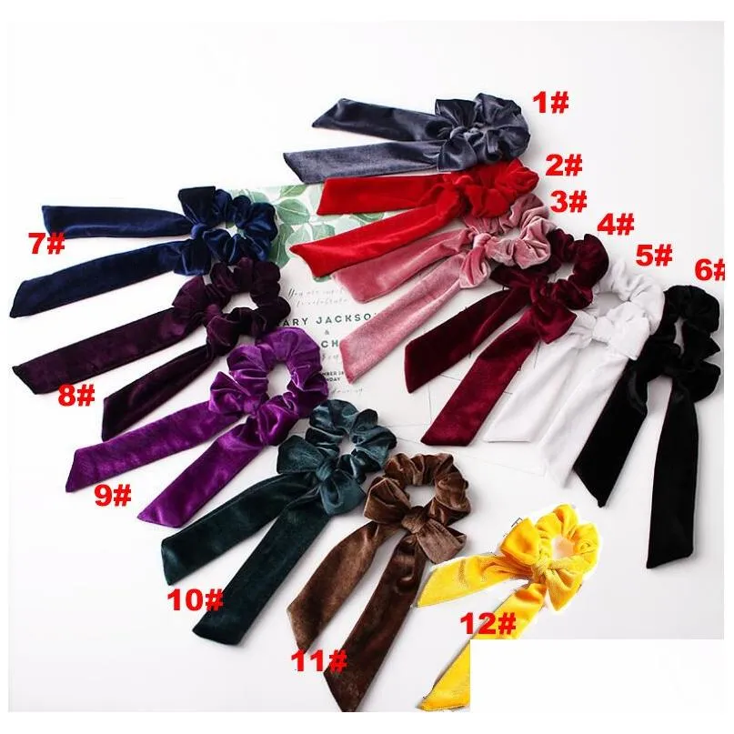 Women Velvet Bow Streamer Scrunchies Hair Rope Tie Elastic Hair Bands Ponytail Holder Girls Hair Accessories