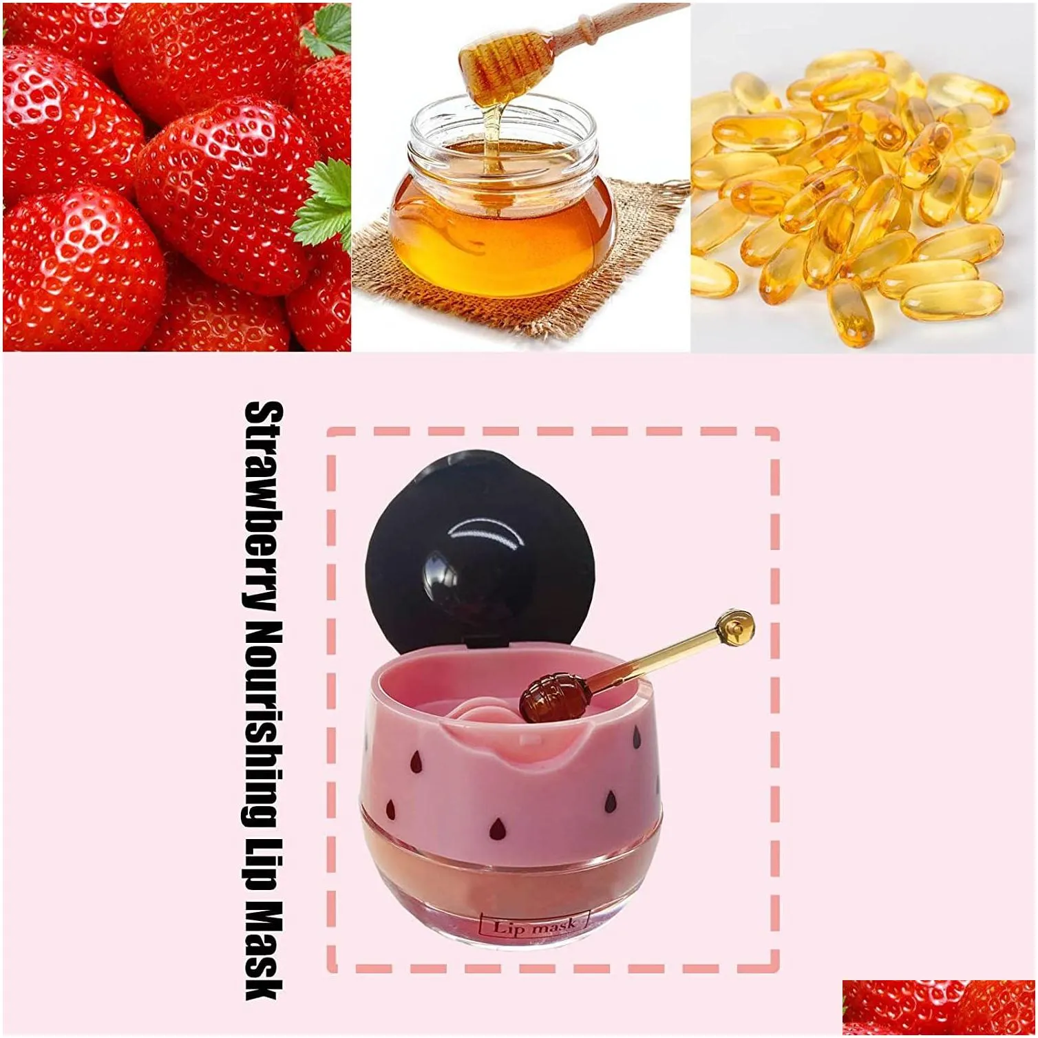 Natural Lip Balm Honey Pot Strawberry Propolis Moisturizing Hydrating Prevention Dry and Cracked Lip Scrubs Exfoliator