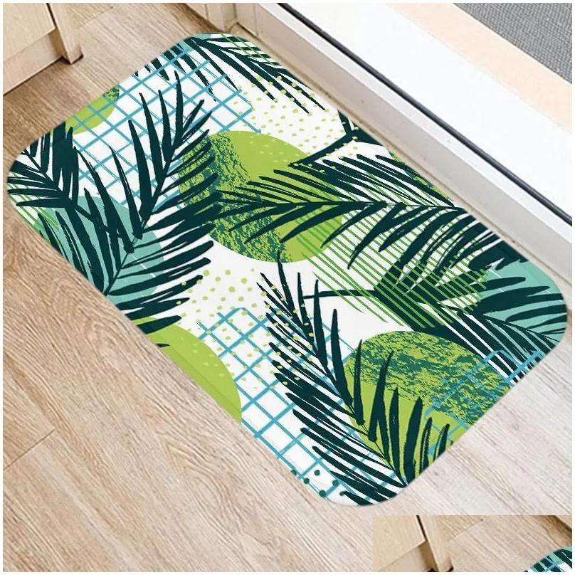 Carpets Tropical Palm Leaf Cactus Monstera Pattern 40*60 Door Mat Coral Velvet Carpet Doormat Indoor Floor Mats Anti-Slip Rug 48223-5