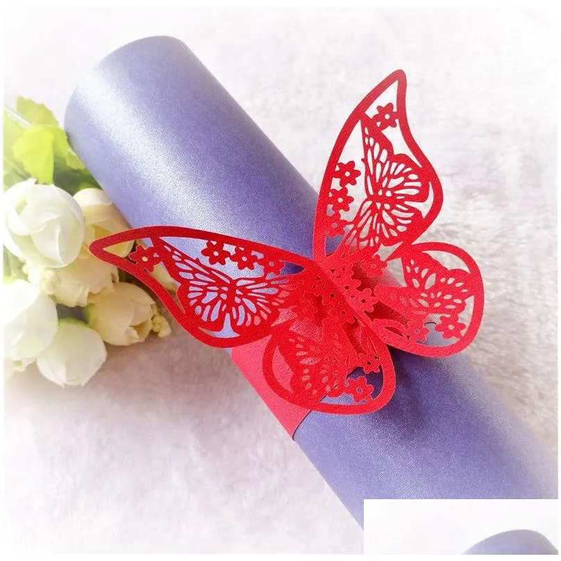 butterfly hollow napkin rings 3d paper napkin buckle for wedding baby shower party restaurant table decor214m