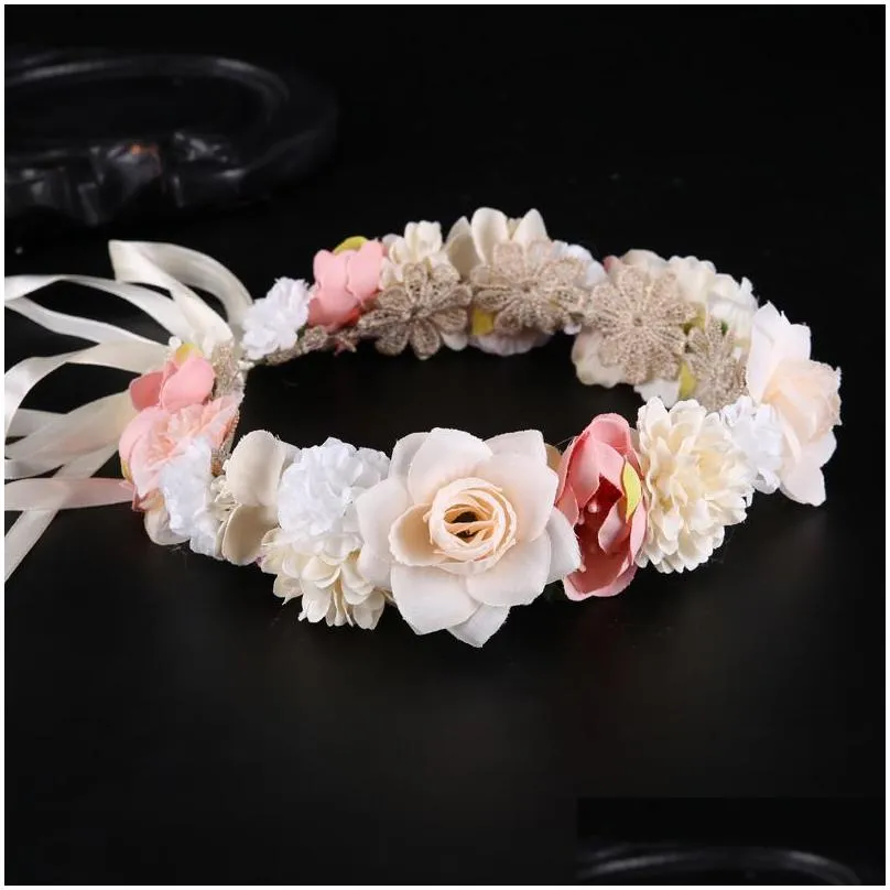 Bridal wedding garlands Girls princess colorful simulation flowers wreaths holiday head accessories Kids beach photography wreaths