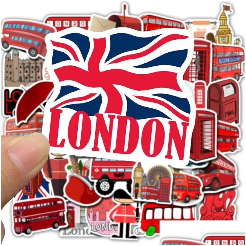 50pcs/Set Waterproof London Red Bus Telephone Booth PVC Stickers For Laptop Motorcycle Skateboard Luggage Decal Toy Sticker