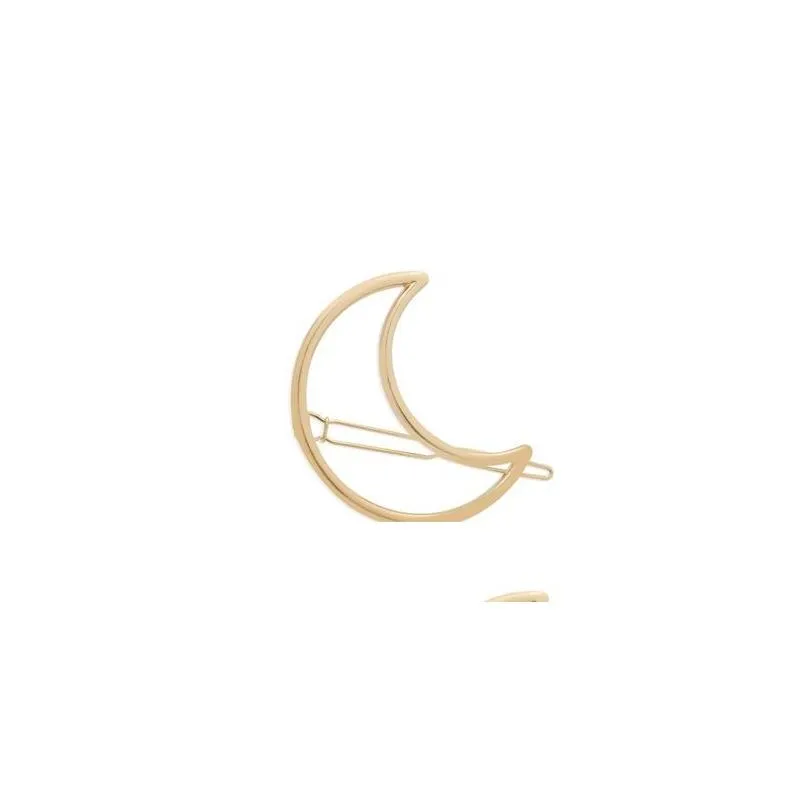 Fashion Geometric Moon Crown Triangle Gold Metal Alloy Hollow Hair Clips Korean Hairpins Barrettes For Women Girls